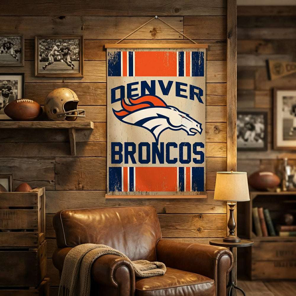 Denver Broncos, Canvas Wall Tapestry, Medium, 36x24