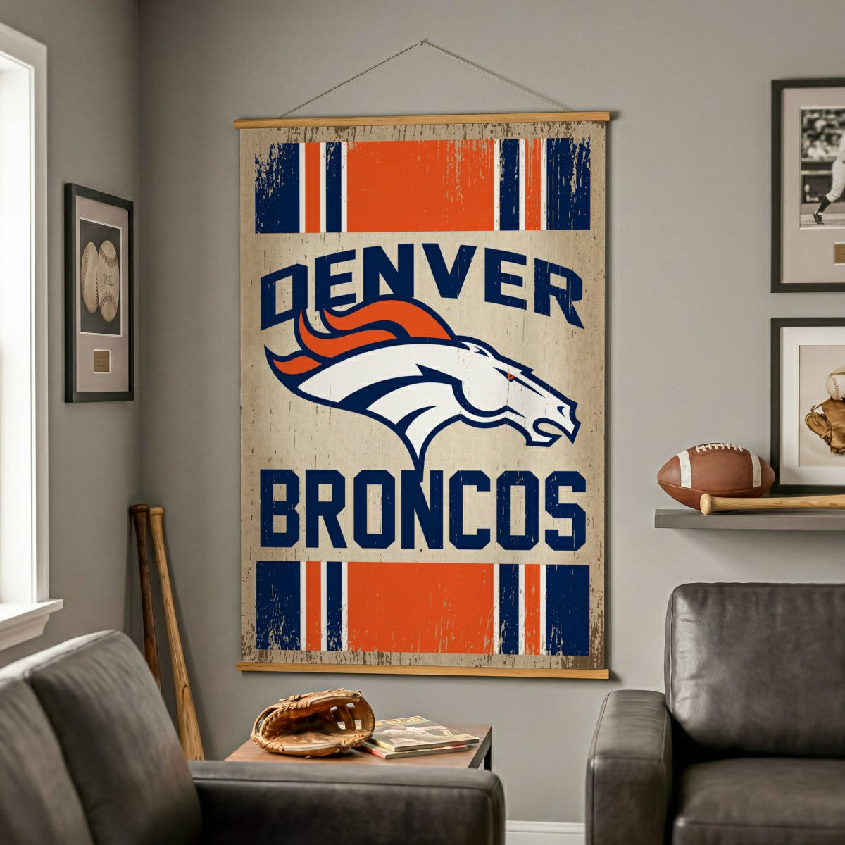 Denver Broncos, Canvas Wall Tapestry, Large, 54x36