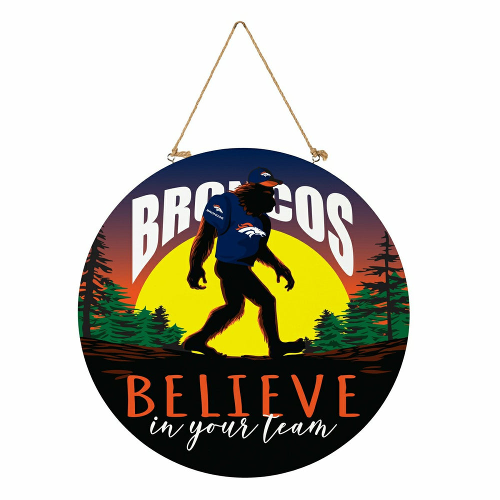 Denver Broncos Bigfoot Round Door Décor with Hanging Rope, 18x18