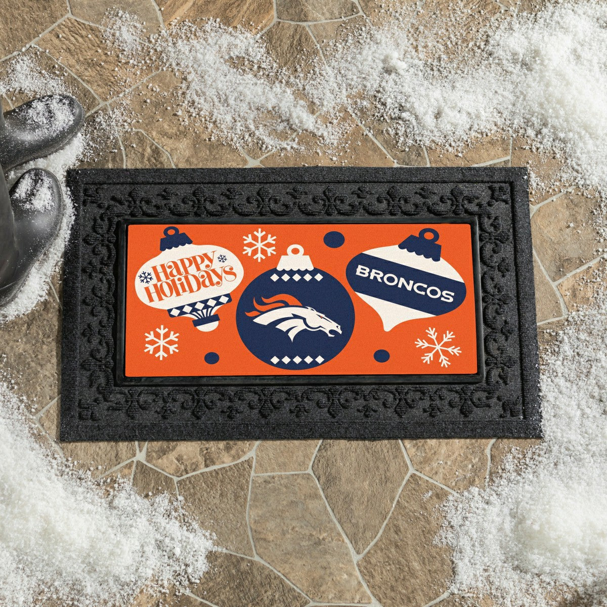 Denver Broncos Holiday Flocked Coir Sassafras Switch Mat, 22"x10"