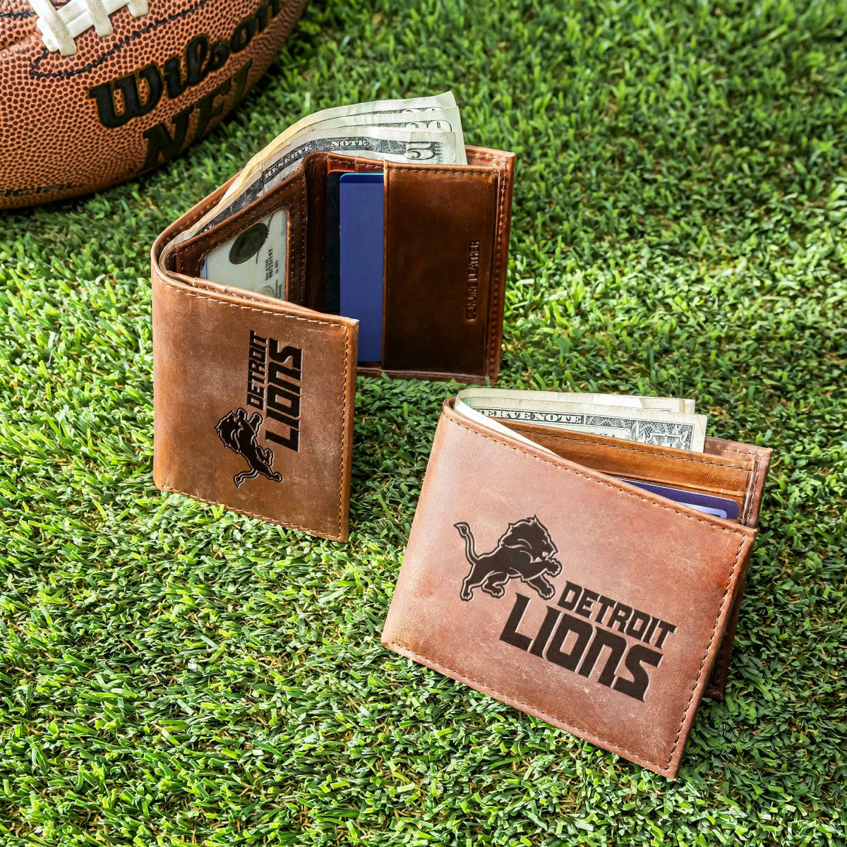Detroit Lions, Bi-Fold and Tri-Fold Wallet Gift Set, Brown