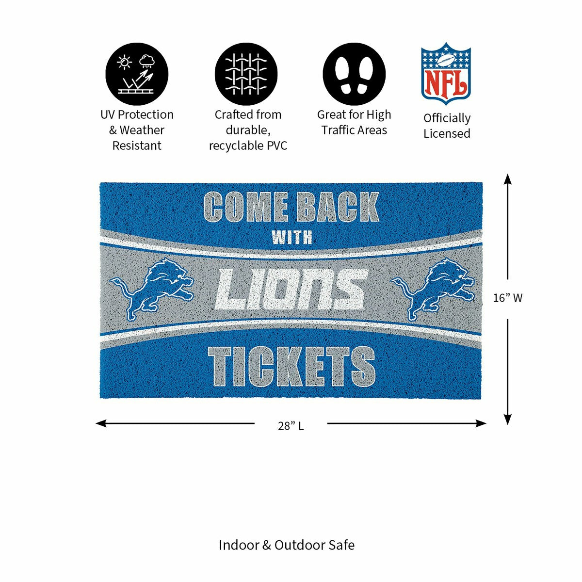 28" x 16" PVC Trapper Mat, Come Back with Tickets, Detroit Lions