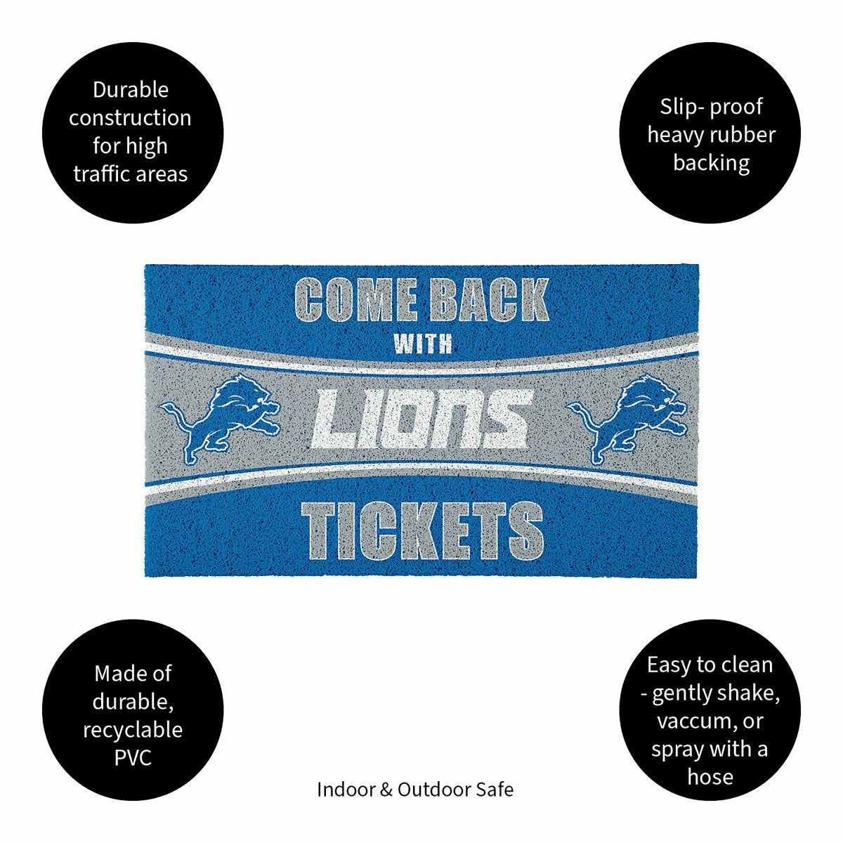 28" x 16" PVC Trapper Mat, Come Back with Tickets, Detroit Lions