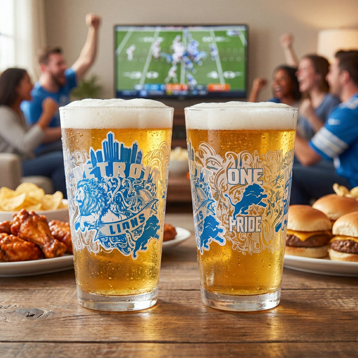 Detroit Lions 16oz Glass pint, Set of 2