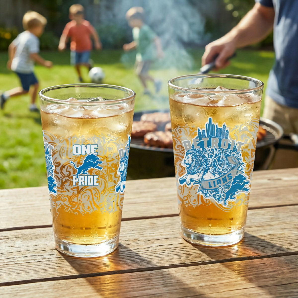 Detroit Lions 16oz Glass pint, Set of 2