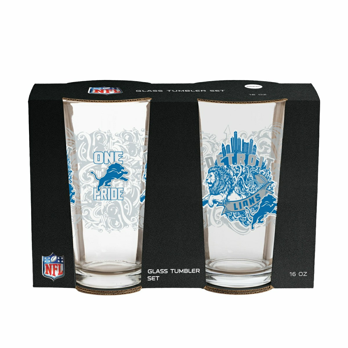 Detroit Lions 16oz Glass pint, Set of 2