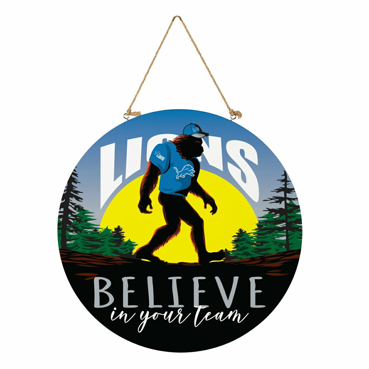 Detroit Lions Bigfoot Round Door Décor with Hanging Rope, 18x18