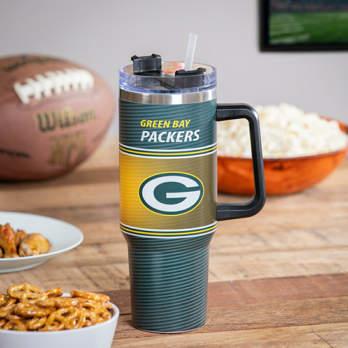 40oz Stainless Steel Canyon Cup w/ Straw, Green Bay Packers
