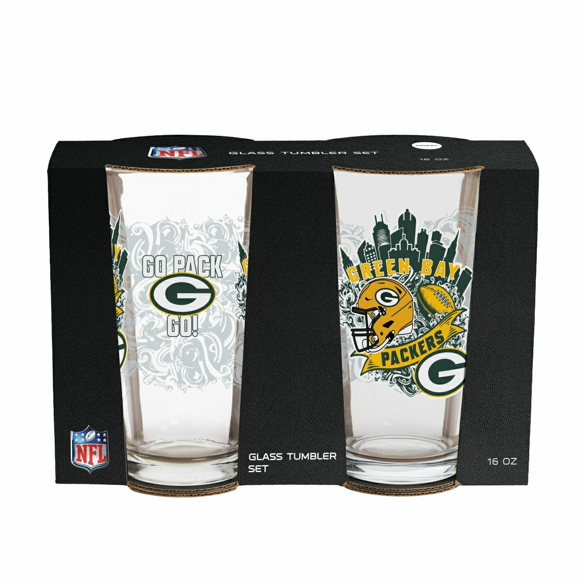 Green Bay Packers 16oz Glass pint, Set of 2