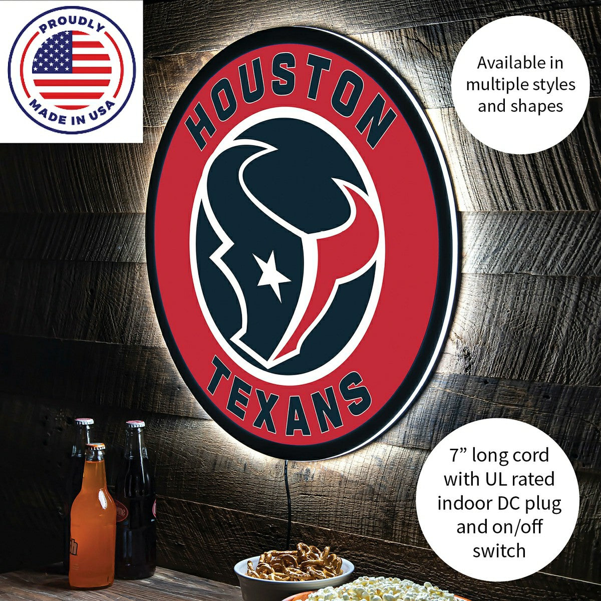 LED Wall Decor, Round, Houston Texans