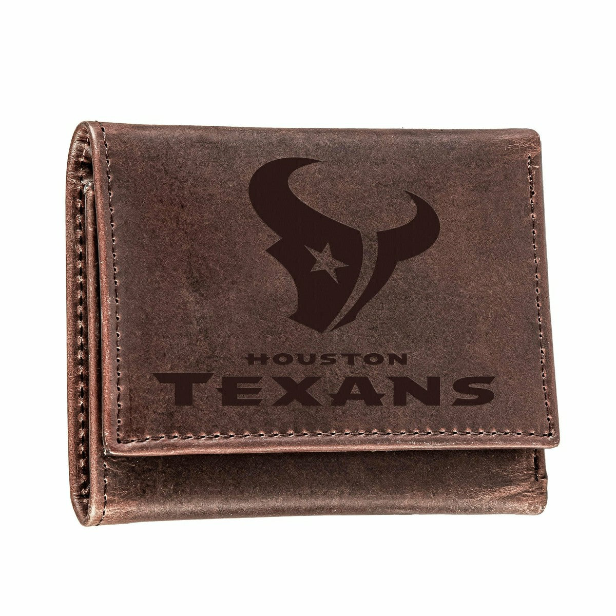 Houston Texans, Tri-Fold Wallet, Brown, CH, 100% Genuine Leather