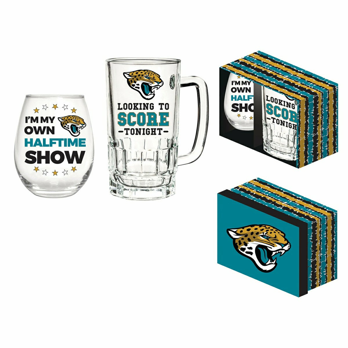 Jacksonville Jaguars, Stemless 17OZ Wine & Beer 16 OZ Gift Set