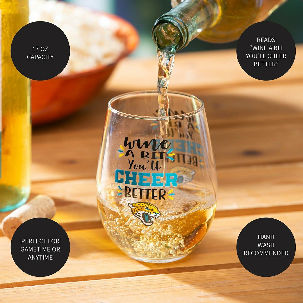 Jacksonville Jaguars, 17oz Boxed Stemless Wine
