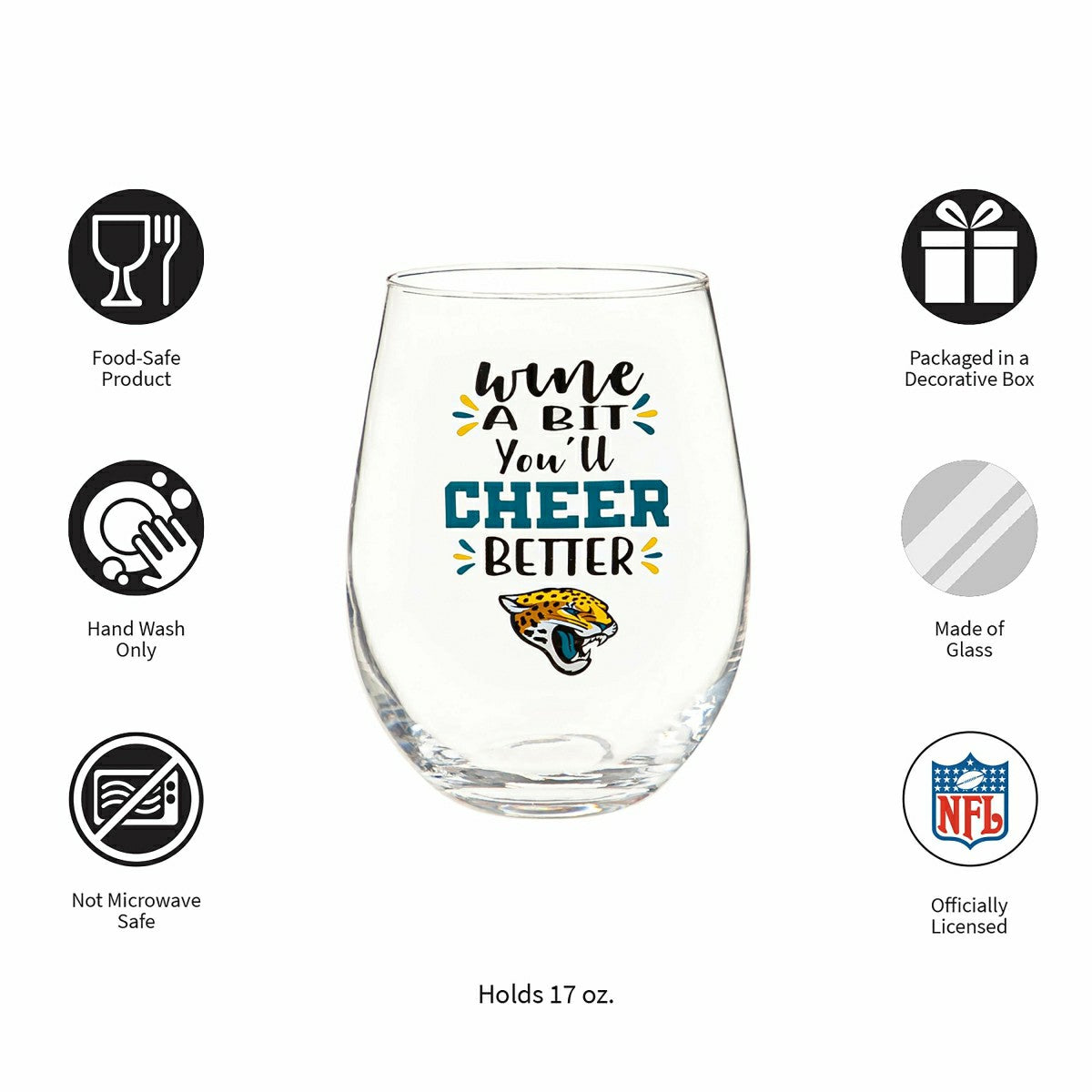 Jacksonville Jaguars, 17oz Boxed Stemless Wine