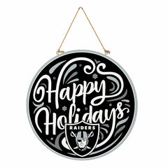 Las Vegas Raiders Holiday Round Door Décor with Hanging Rope, 18x18