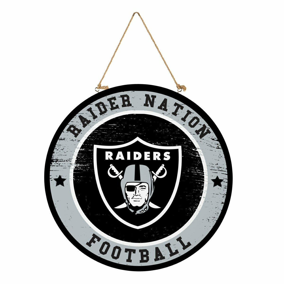Las Vegas Raiders Round Door Décor with Hanging Rope, 18x18