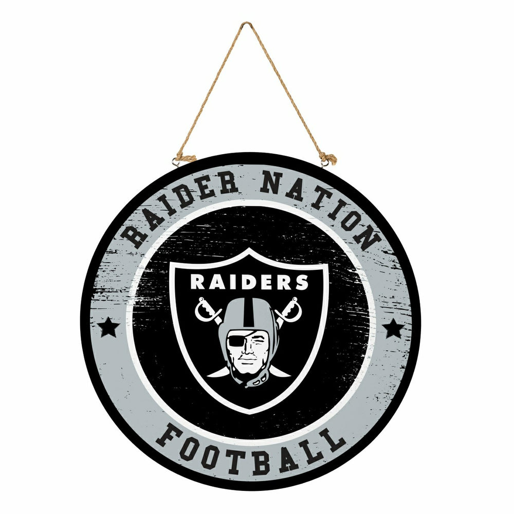 Las Vegas Raiders Round Door Décor with Hanging Rope, 18x18