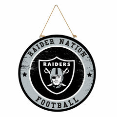 Las Vegas Raiders Round Door Décor with Hanging Rope, 18x18
