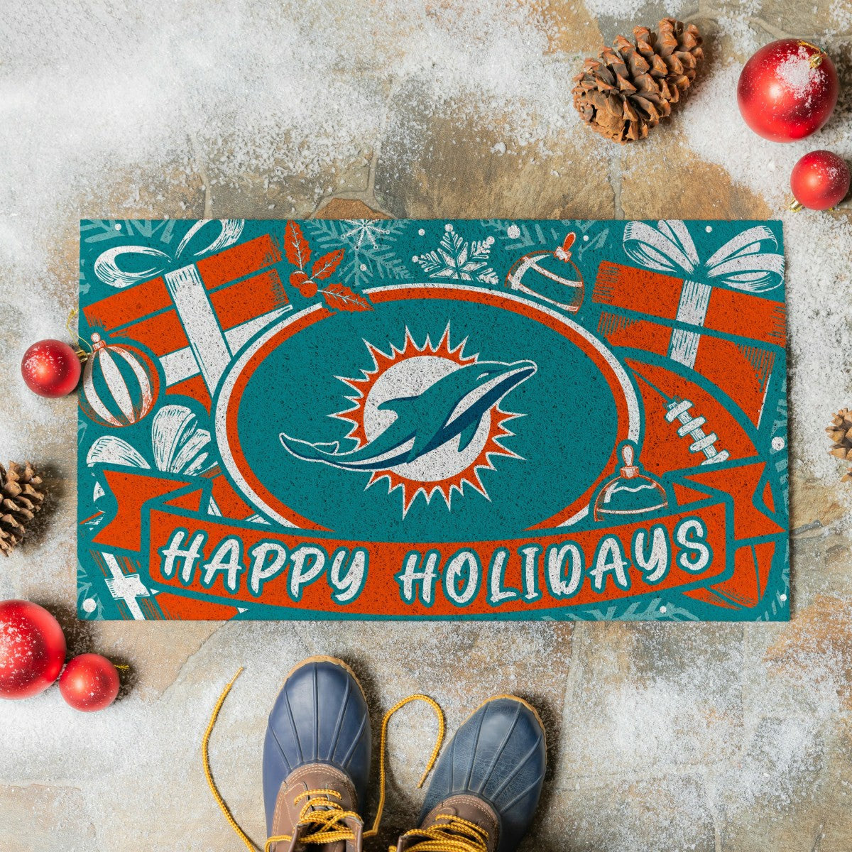 Miami Dolphins Holiday PVC Mat, 28"x16"