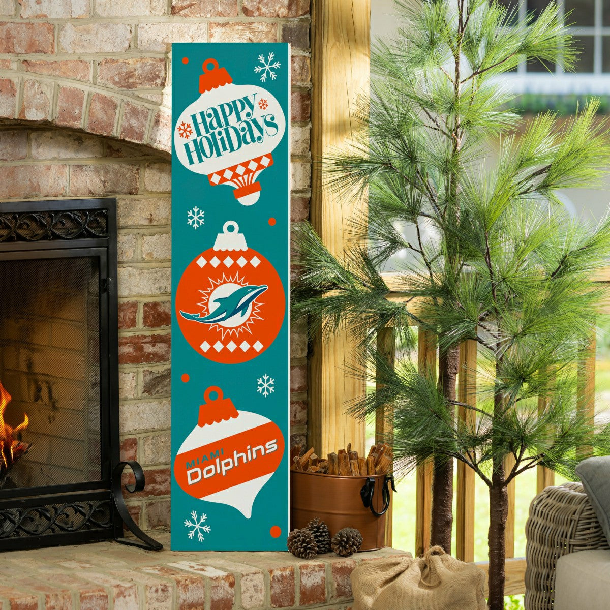 47" Double Sided Leaner, Miami Dolphins, Christmas