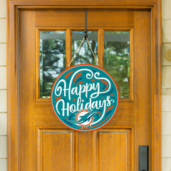 Miami Dolphins Holiday Round Door Décor with Hanging Rope, 18x18