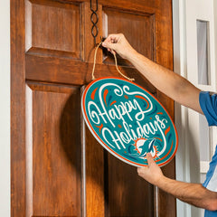 Miami Dolphins Holiday Round Door Décor with Hanging Rope, 18x18
