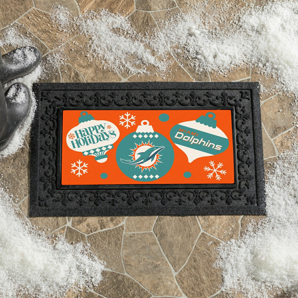 Miami Dolphins Holiday Flocked Coir Sassafras Switch Mat, 22"x10"
