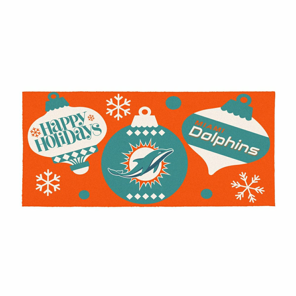 Miami Dolphins Holiday Flocked Coir Sassafras Switch Mat, 22"x10"