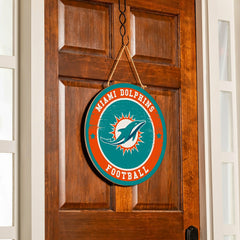 Miami Dolphins Round Door Décor with Hanging Rope, 18x18