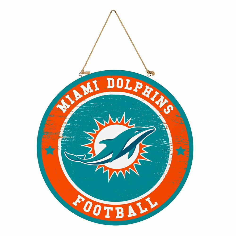 Miami Dolphins Round Door Décor with Hanging Rope, 18x18