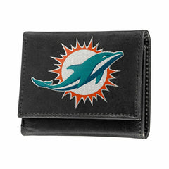 Miami Dolphins Black Tri-Fold Embroidered Wallet