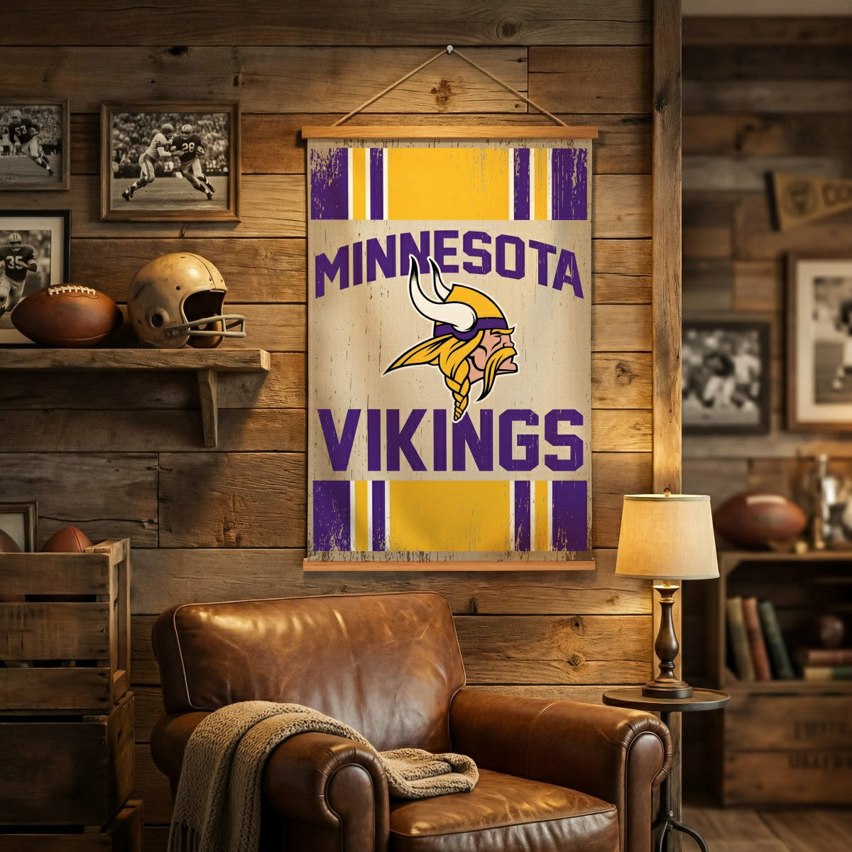 Minnesota Vikings, Canvas Wall Tapestry, Medium, 36x24