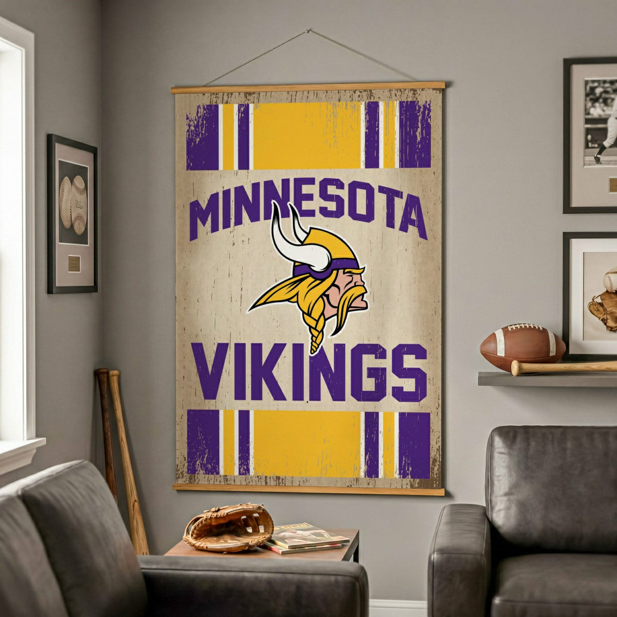 Minnesota Vikings, Canvas Wall Tapestry, Large, 54x36