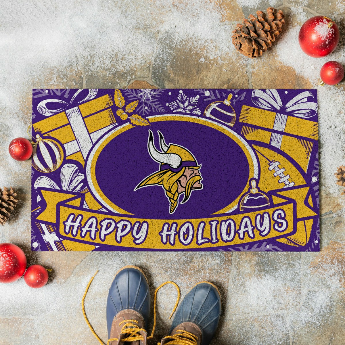 Minnesota Vikings Holiday PVC Mat, 28"x16"