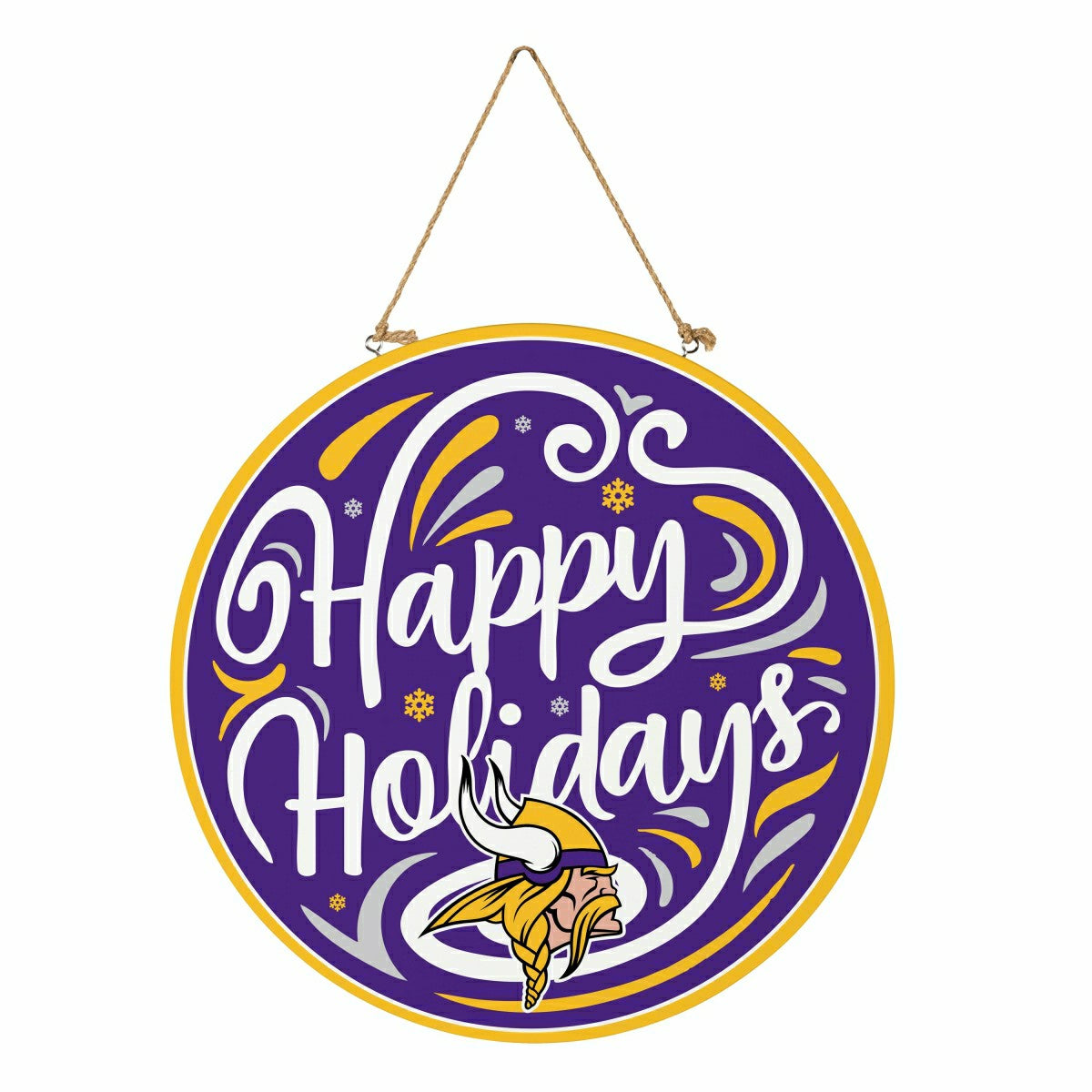 Minnesota Vikings Holiday Round Door Décor with Hanging Rope, 18x18