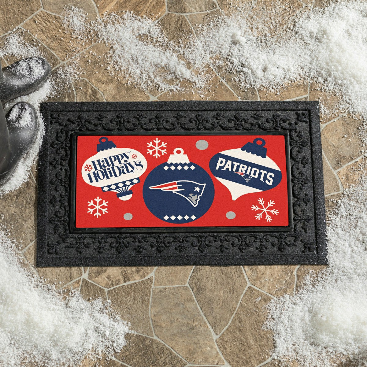 New England Patriots Holiday Flocked Coir Sassafras Switch Mat, 22"x10