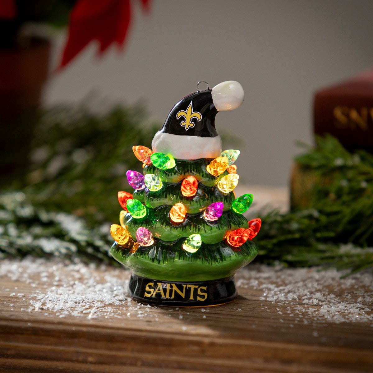 4" Mini LED Tabletop Christmas Tree, Set of 2, New Orleans Saints