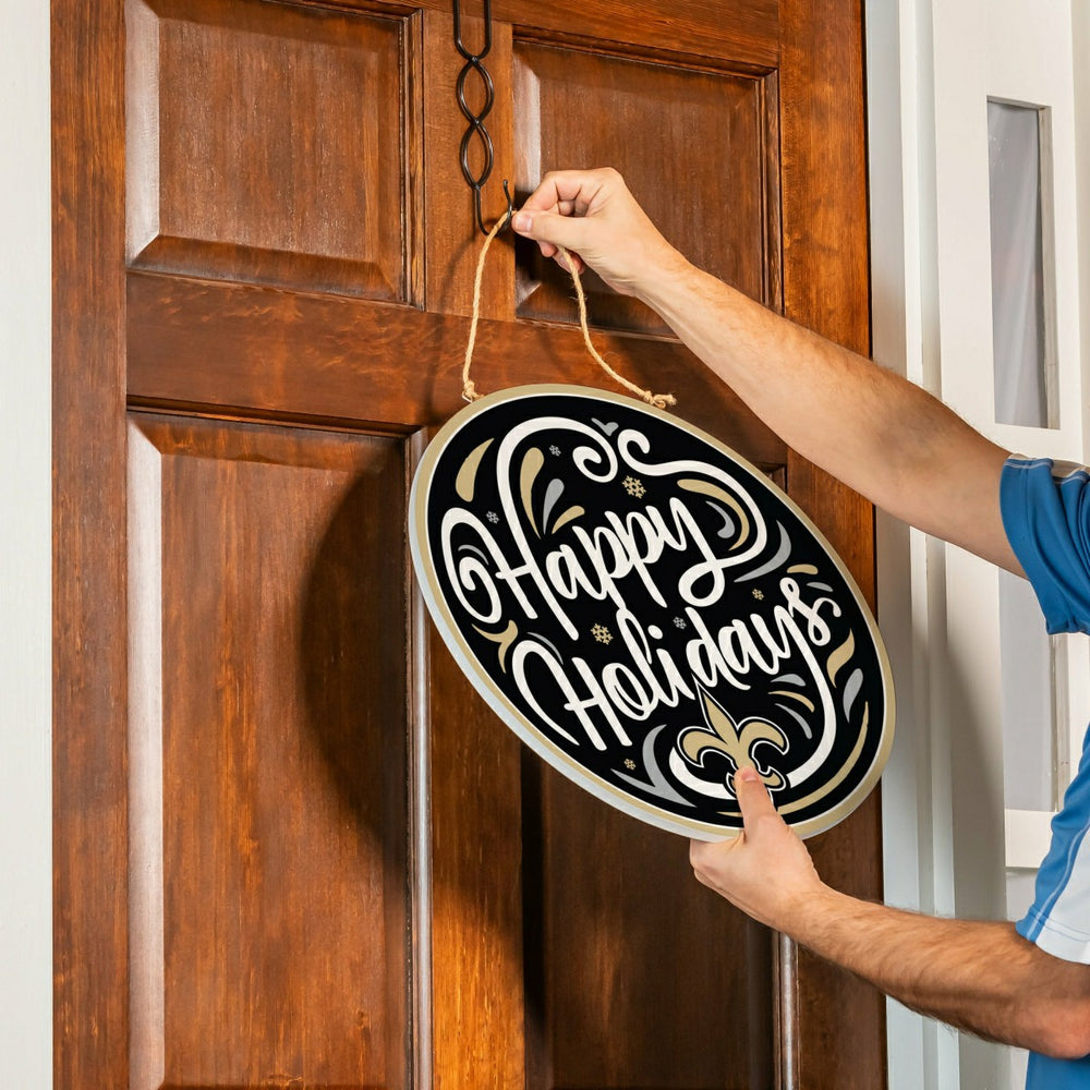 New Orleans Saints Holiday Round Door Décor with Hanging Rope, 18x18
