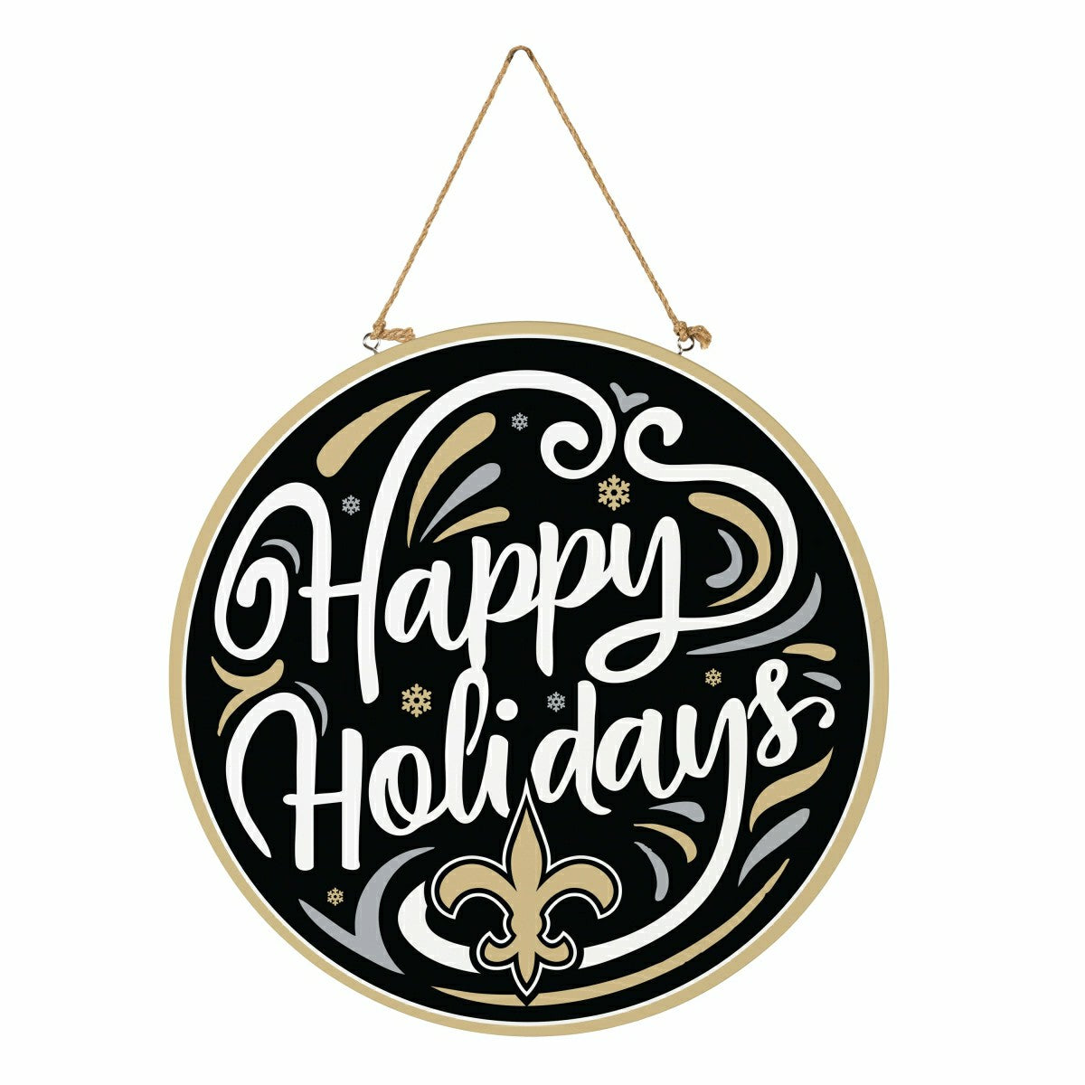 New Orleans Saints Holiday Round Door Décor with Hanging Rope, 18x18