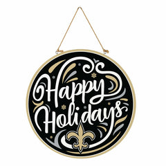 New Orleans Saints Holiday Round Door Décor with Hanging Rope, 18x18