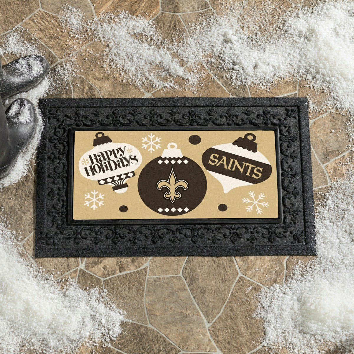 New Orleans Saints Holiday Flocked Coir Sassafras Switch Mat, 22"x10"