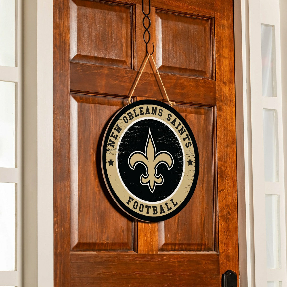 New Orleans Saints Round Door Décor with Hanging Rope, 18x18