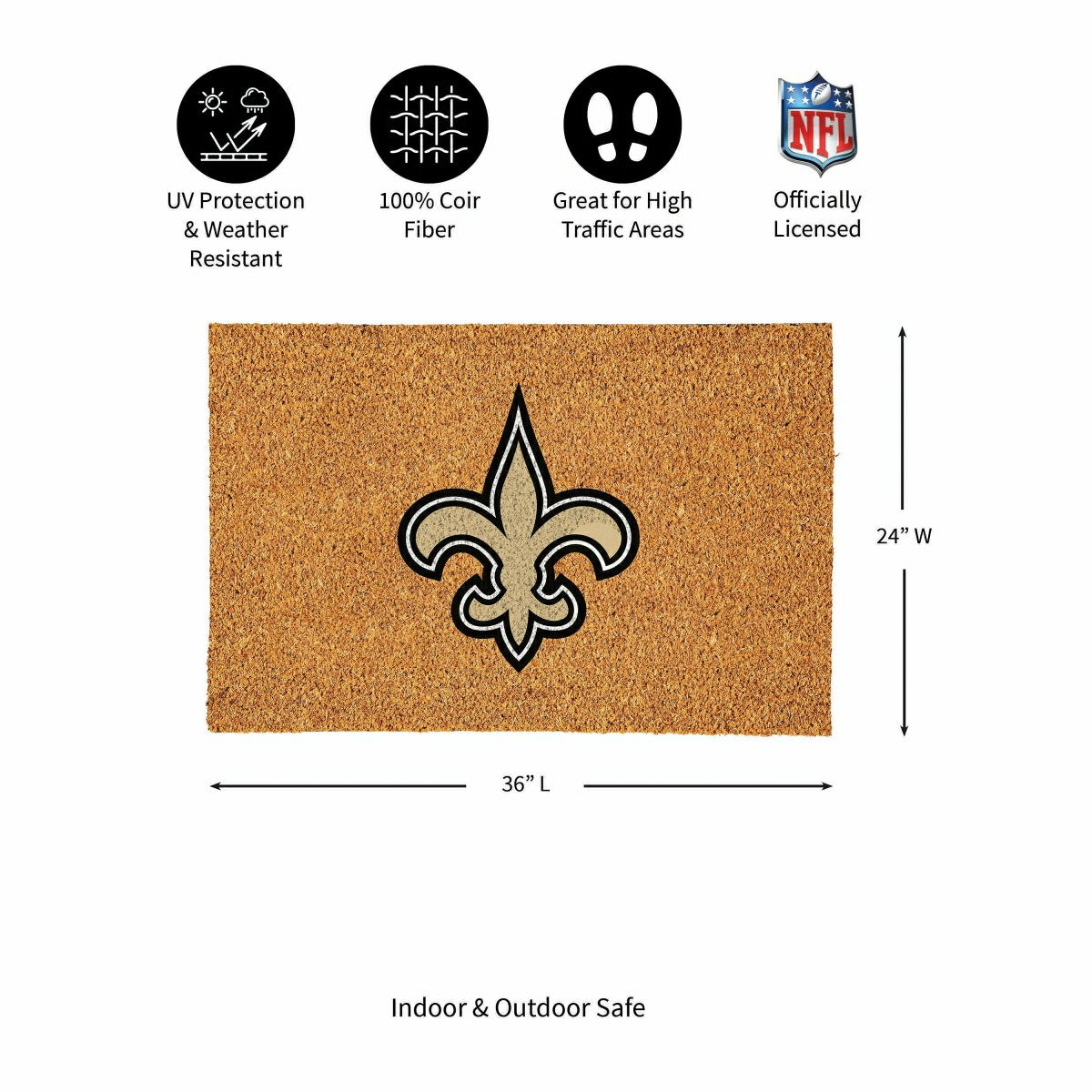 New Orleans Saints Large Full Color Coir Mat, 36"x24"