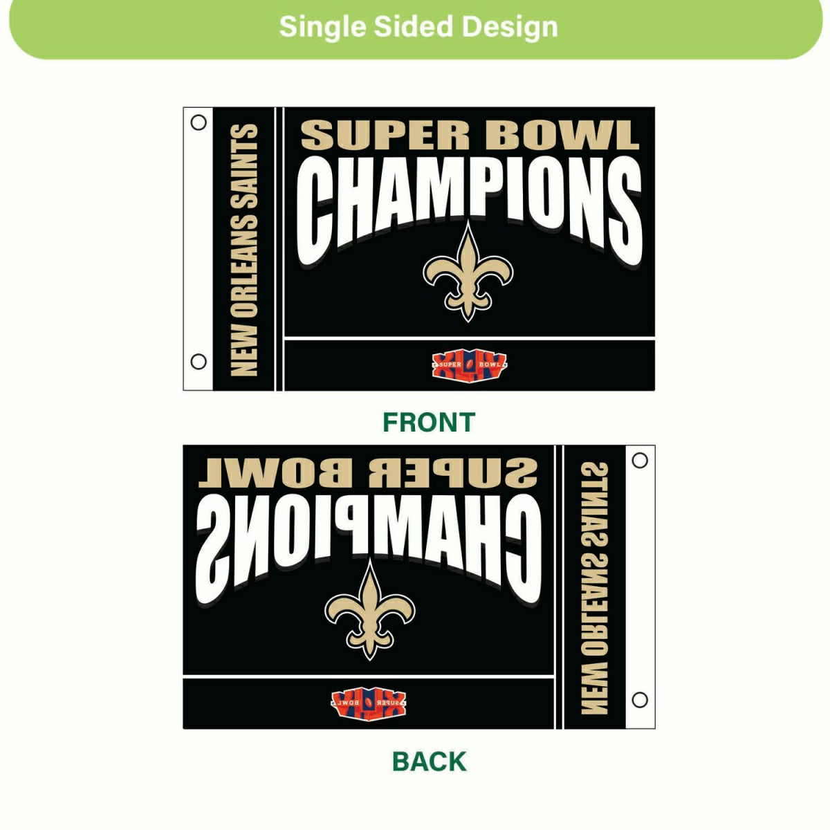 New Orleans Saints Superbowl XLIV Champions Football 3x5 Flag