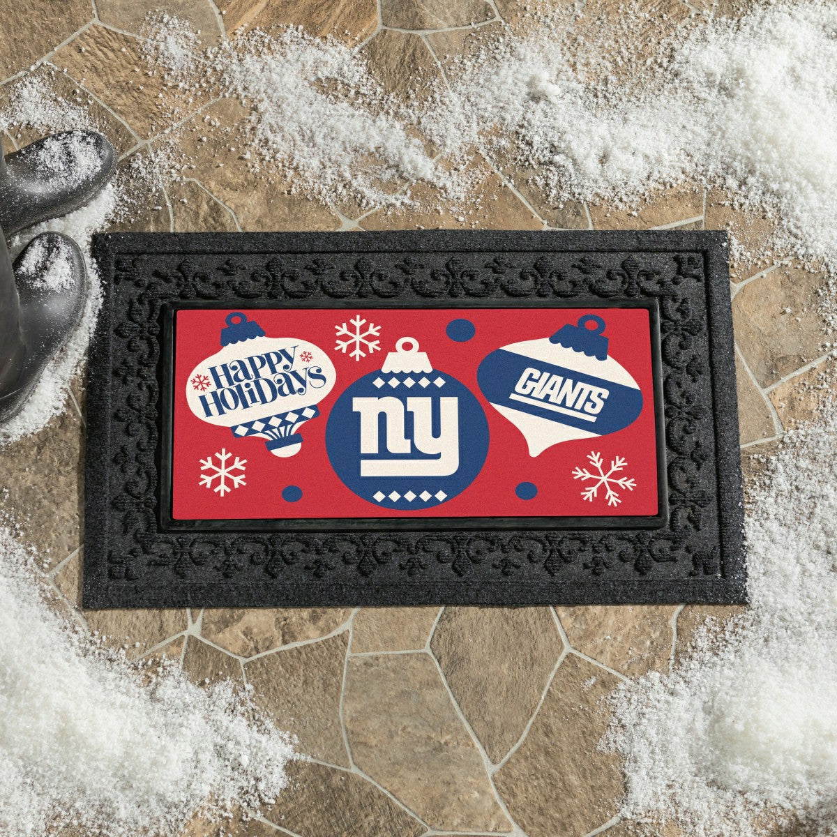 New York Giants Holiday Flocked Coir Sassafras Switch Mat, 22"x10"
