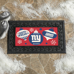 New York Giants Holiday Flocked Coir Sassafras Switch Mat, 22"x10"