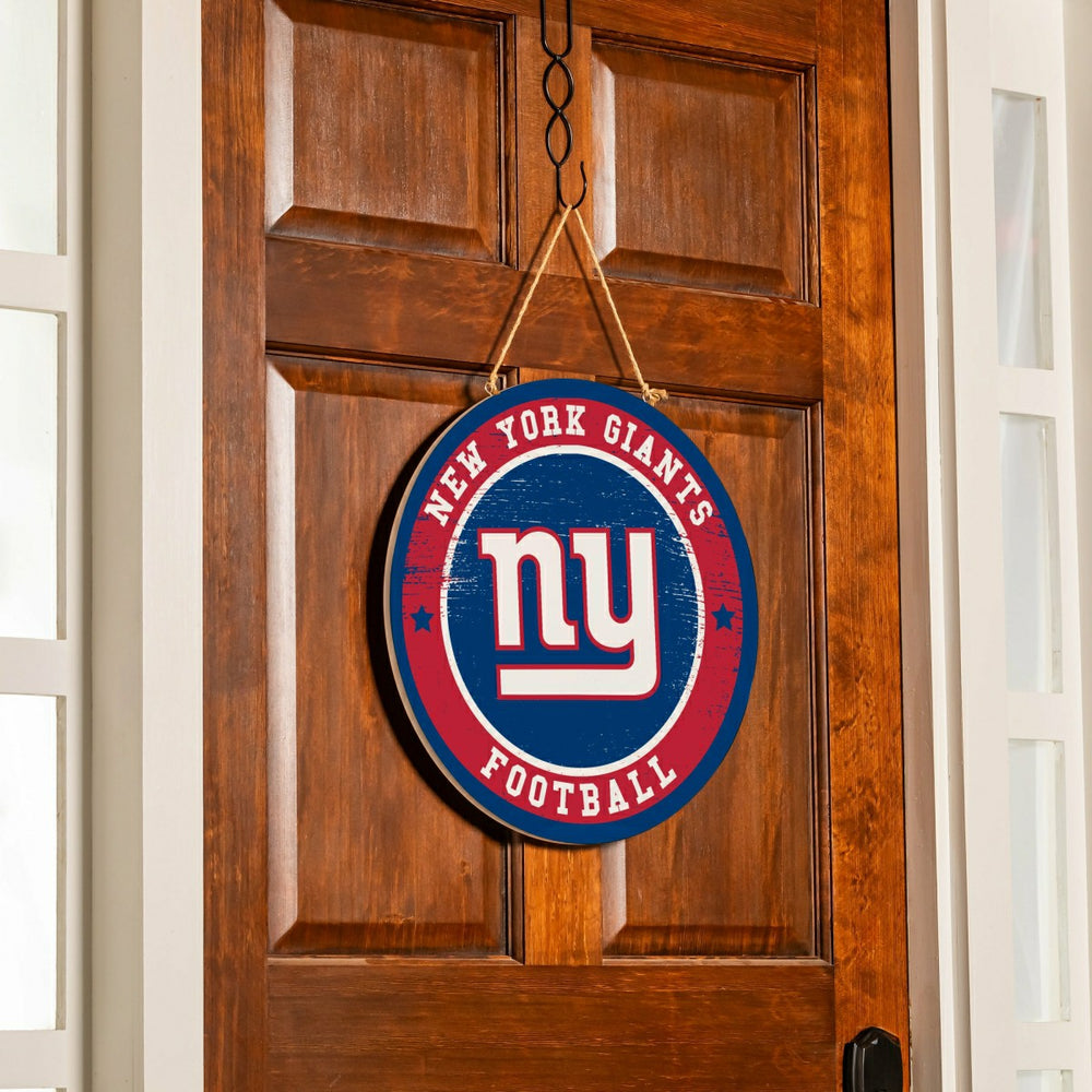 New York Giants Round Door Décor with Hanging Rope, 18x18