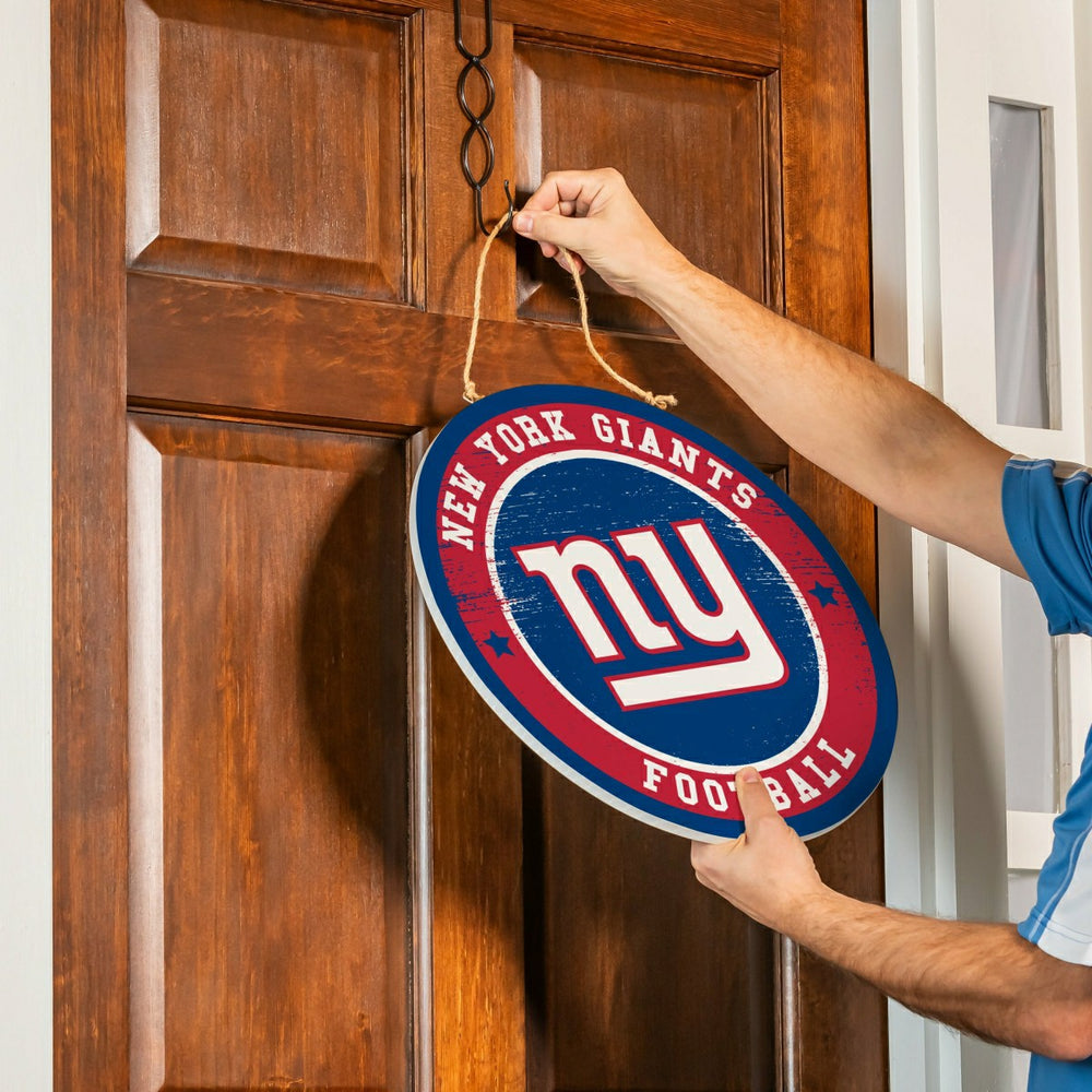 New York Giants Round Door Décor with Hanging Rope, 18x18