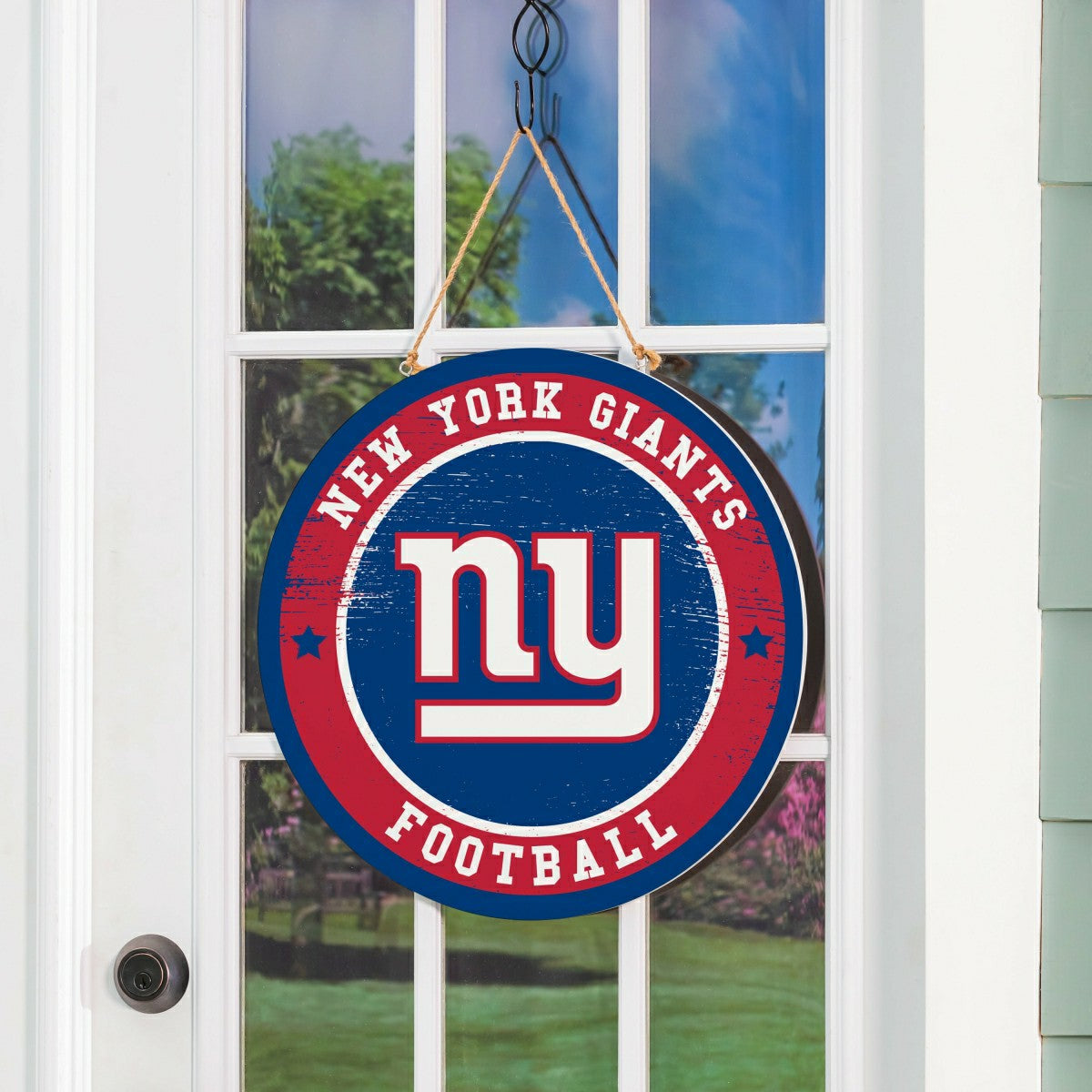 New York Giants Round Door Décor with Hanging Rope, 18x18