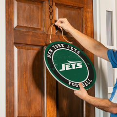 New York Jets Round Door Décor with Hanging Rope, 18x18